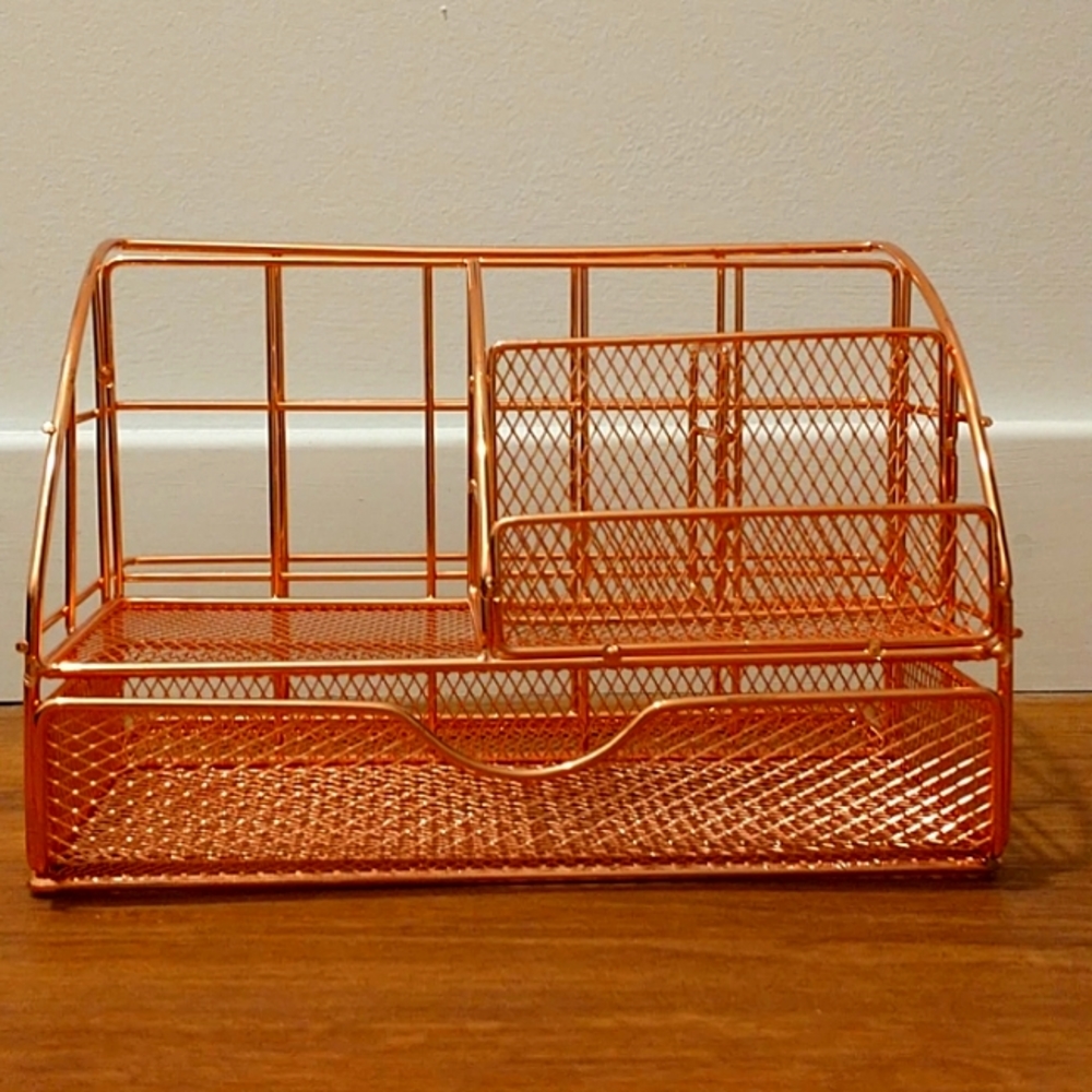 Rose Gold Metal Desktop Organizer